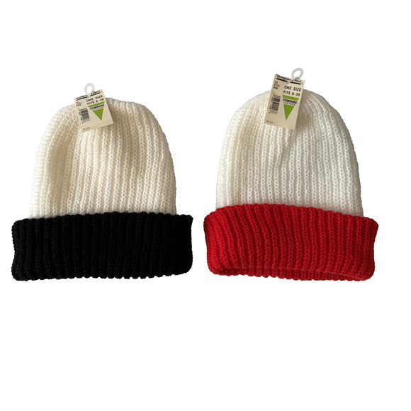 Montgomery Ward Unisex 2 Pack Knit One Size Beanie Winter Hats Black Red - Picture 1 of 8